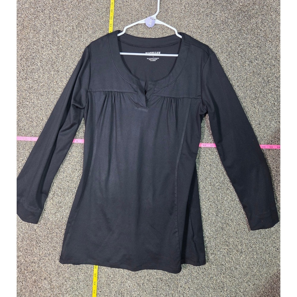 Magellan Sportswear Top Womens L Black Long Sleeve Split Neck Activewear Shirt